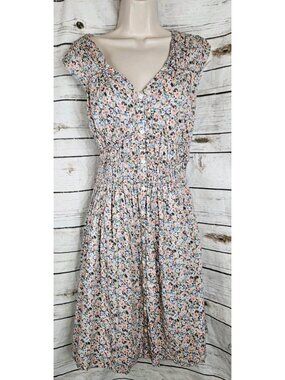 Lucky Brand Pastel Floral Smocked Shirt Dress XXL Cottagecore Crinkle Boho